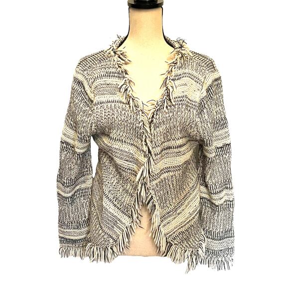 Dolce Cabo Fringe Cardigan Womens Sweater Sz Large Boho Western Festival Cottage - Picture 1 of 9